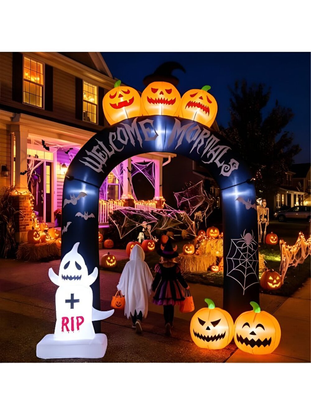 7.9 FT Halloween Inflatable Pumpkin Ghost Archway with Built-in LED Lights